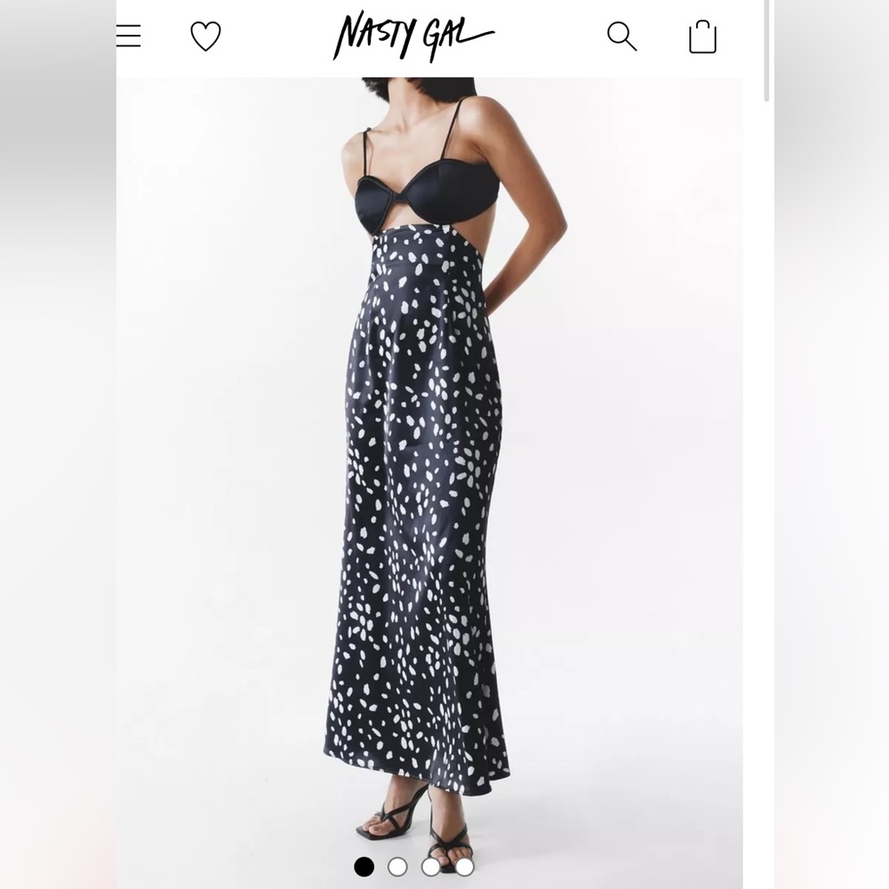 Spot Print Satin Strappy Cup Detail Dress